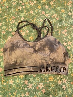 Aeropostale Gray Tie-Dye Strappy Sports Bra Size Medium
